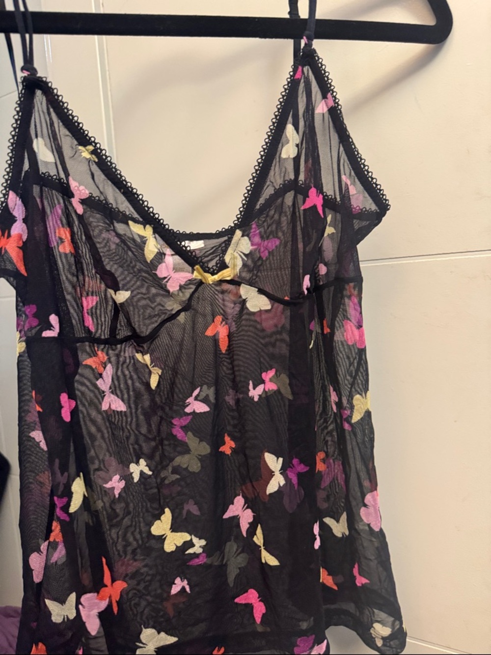 Sheer Black Butterfly Embroidered tank